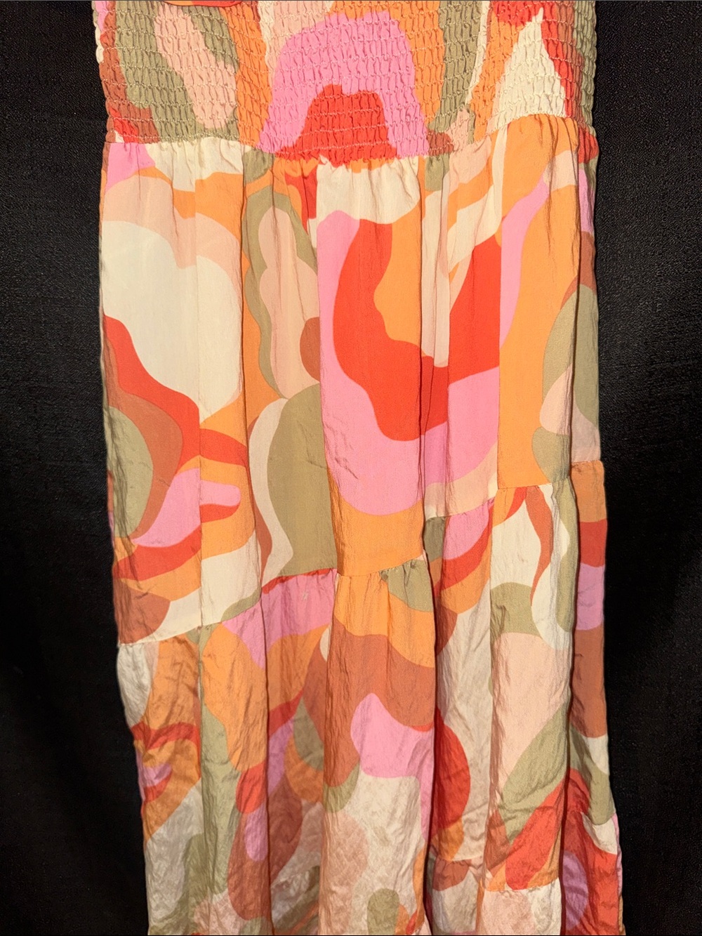 Pink & Orange Floral Midi Dress with V Neckline - Picture 4 of 7